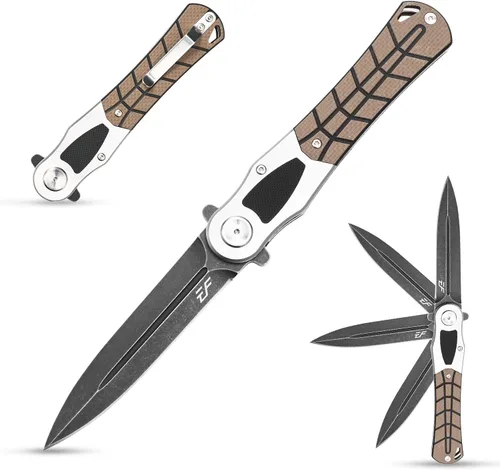 Vista 8 de Eafengrow EF970 Cuchillo plegable con hoja de acero D2, mango G10, herramienta de bolsillo EDC para trabajo, camping, senderismo (Negro)