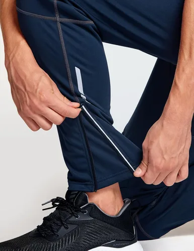 Vista 6 de TSLA Pantalones de ciclismo térmicos resistentes al viento para hombre, con forro polar, pantalones de ciclismo para exteriores, pantalones