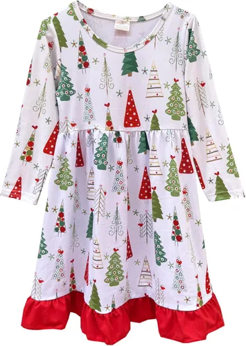 Vista 8 de Vestido de Navidad para niña pequeña, muñeco de nieve, árboles de Navidad, camión, a cuadros, reno, Papá Noel, vestido de invierno hasta la rodilla