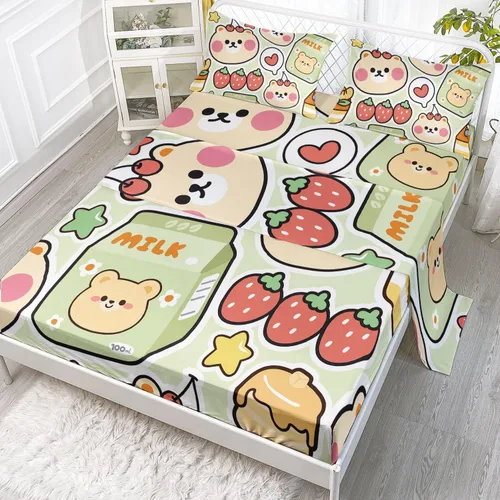 Vista 19 de Juego de sábanas de 4 piezas ajustadas y planas para niñas, estampado de mariposas y flores rosas con 1 + 2 fundas de almohada para cama individual