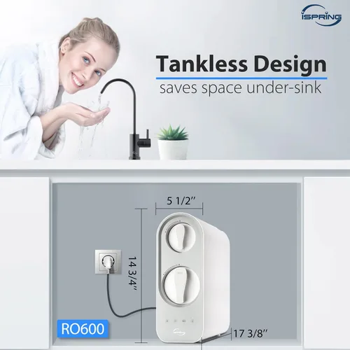 Vista 5 de iSpring RO600BN Sistema de ósmosis inversa sin tanque debajo del fregadero, sistema de ósmosis inversa de flujo rápido de 600 GPD, sistema de filtro