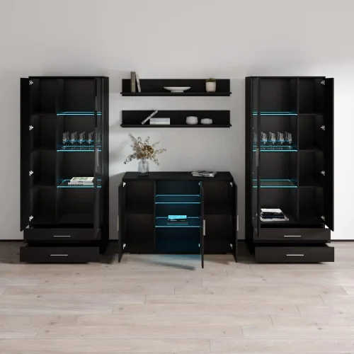 Vista 4 de MEBLE FURNITURE & RUGS Soho 10 - Mueble de pared moderno con luces LED de 16 colores (negro)