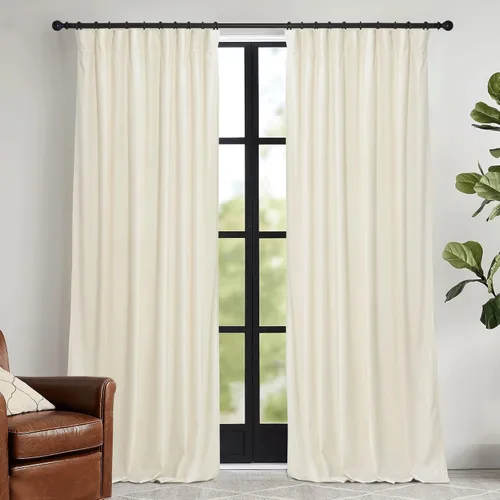 Vista 27 de RYB HOME Cortinas elegantes de terciopelo verde de 63 pulgadas de largo, bloqueo de luz, aislamiento térmico, elegantes cortinas de terciopelo