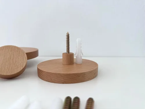 Vista 8 de Ganchos redondos de madera para colgar en la pared, perchas de madera para colgar en la pared, ropa, bufanda, sombrero, bolsa, toalla, decoración