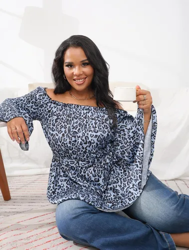 Vista 5 de Floerns Blusa peplum de manga larga con hombros descubiertos para mujer, talla grande