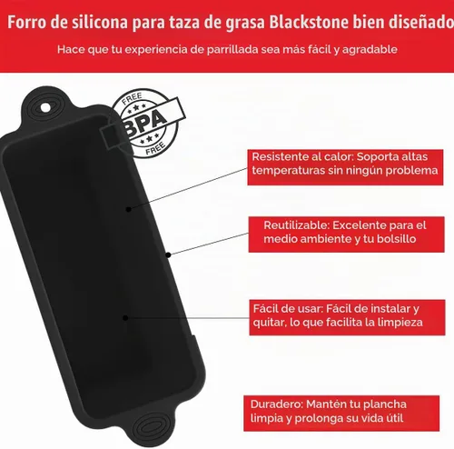 Vista 7 de Paquete de 2 Forros de Silicona para Tazas de Grasa Blackstone para Plancha de 36 28 22 17 Pulgadas, Forro Reutilizable para Bandeja de Grasa