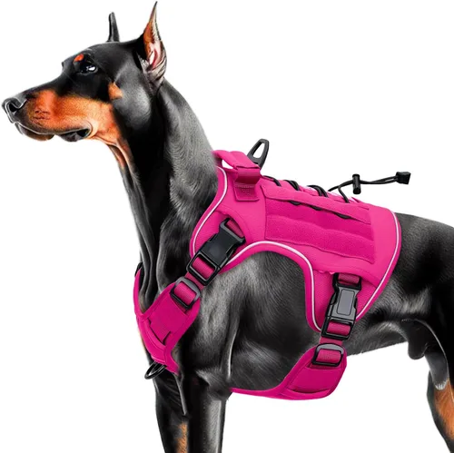 Vista 17 de Arnés táctico para perros grandes, chaleco reflectante ajustable sin tirones con sistema Molle, control de grado militar K9 para entrenamiento