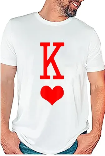 Vista 2 de K and Q of Hearts - Camiseta para parejas para él y para ella, camisetas divertidas y lindas con estampado de letras, camisetas casuales