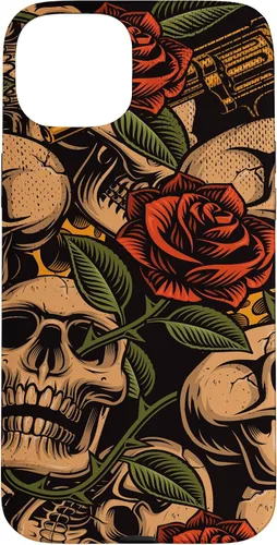 Vista 9 de Funda con diseño de tatuajes de flash tradicional para iPhone 17 con diseño retro rojo de rosas de calavera