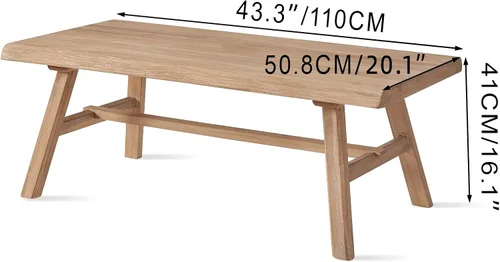 Vista 2 de Wnutrees - Mesa de café de 43" de madera maciza estilo casa de campo, mesa central rústica rectangular para sala de estar, natural