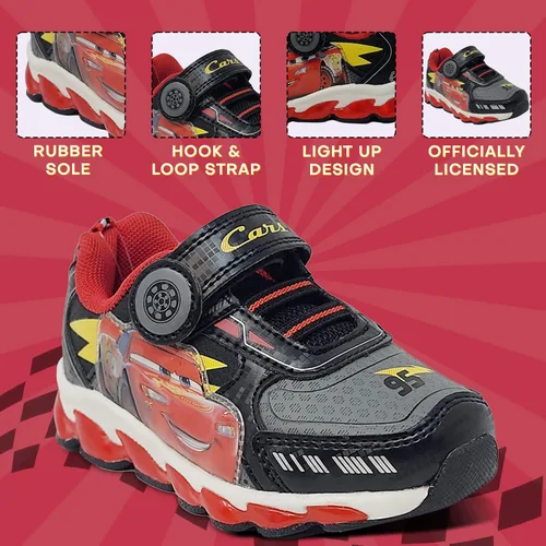 Vista 8 de Disney Cars Boy's Lighted Athletic Sneaker Lightning McQueen Light Up Shoes Children WAdjustable Strap