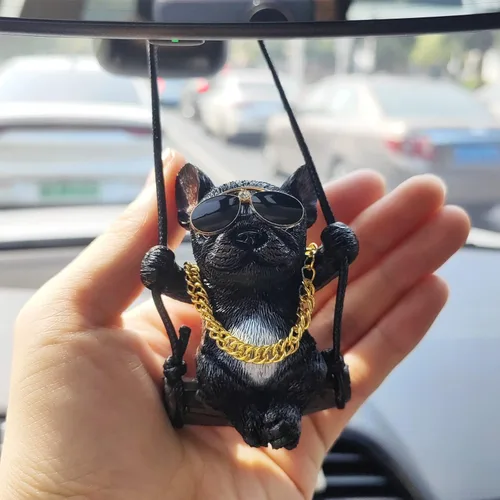 Vista 6 de Adorno colgante de coche con diseño de perro oscilante, lindo encanto de bulldog para decorar el auto para mujeres/hombres, pequeños regalos