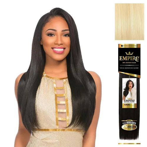 Vista 27 de Sensationnel - Cabello humano Empire Yaki, tejido sin enredos para un tejido rápido y estilo cosido para conseguir reflejos artificiales, paquete