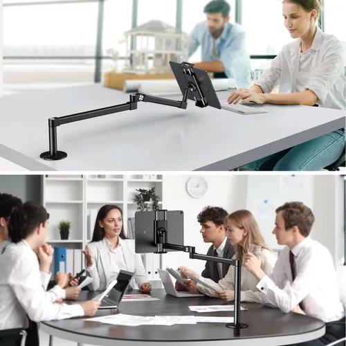 Vista 9 de elitehood Soporte de escritorio para iPad de brazo largo con base de montaje con ojales, soporte de aluminio resistente para tableta, soporte