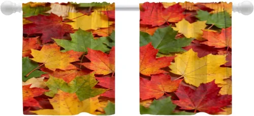 Vista 35 de Shrahala Orange Autumn Autumn Blackout Curtain Tiers, Fall Kitchen Valance Light Blocking Tier Drapes with Rod Pocket, 2 Pack 26 X 24 in