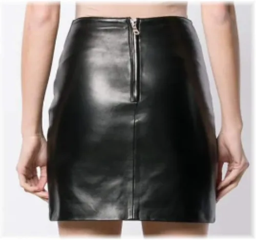 Vista 3 de Mini falda sexy de cuero de cordero negro suave de cintura alta con hebilla para mujer
