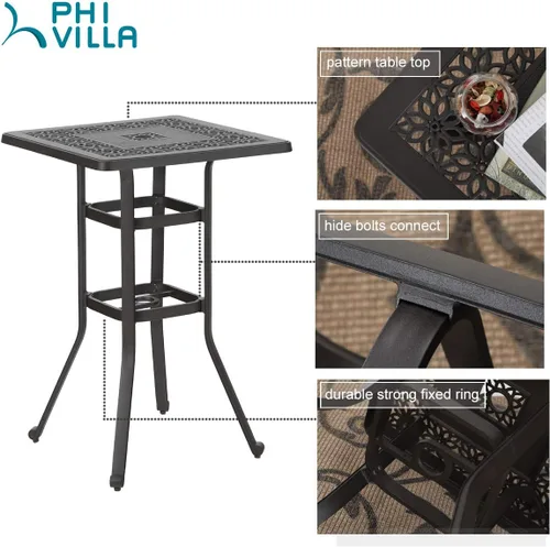 Vista 6 de PHI VILLA Mesas de barra de patio al aire libre de aluminio fundido, superficie esmerilada para exteriores, mesa de bistró de altura de barra Marrón