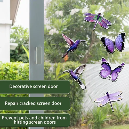 Vista 3 de Konohan 12 imanes de puerta de colibrí, mariposa y libélula de doble cara, protector decorativo flexible retráctil, calcomanías magnéticas