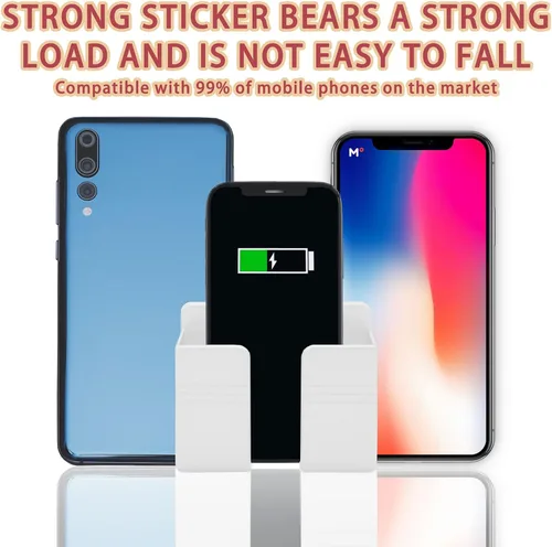 Vista 4 de TiciKim 2 soportes de pared para teléfono celular, soporte adhesivo para teléfono celular con orificio de recepción de cable de datos, soporte