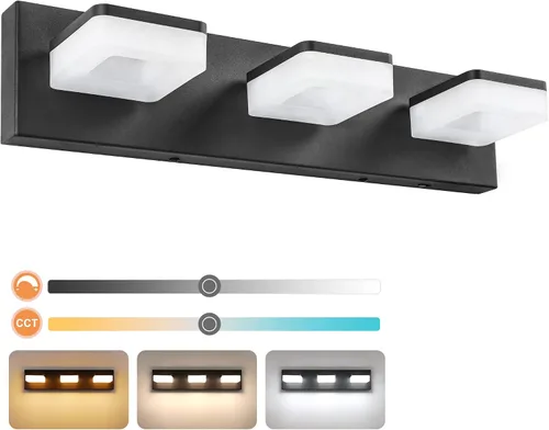 Vista 12 de GOODATE Lámparas de baño regulables de 3 colores sobre el espejo, luces LED cromadas, de acero inoxidable acrílico, 6 luces de tocador de baño