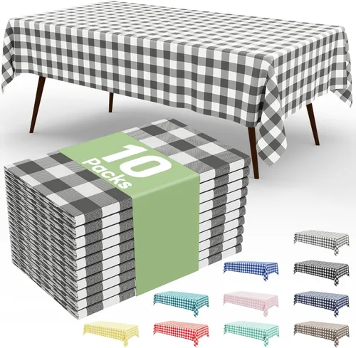 Vista 34 de Smiry Paquete de 3 Manteles Desechables de Cuadros Gingham Color Caqui - 54" x 72" Mantel de Plástico de Servicio Pesado, Cubiertas de Mesa
