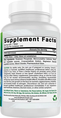 Vista 6 de Best Naturals Dhea 25mg Suplemento 240 tabletas - Apoya los niveles hormonales equilibrados para hombres y mujeres - Promueve un envejecimiento