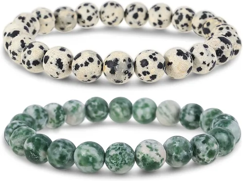 Vista 27 de Bivei - Pulsera elástica de cuentas redondas de cristales curativos semipreciosos naturales, hecha a mano, rellenadores de regalo para mujeres Ágata