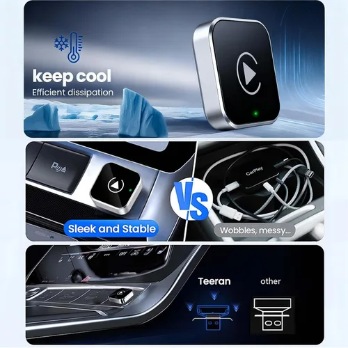 Vista 2 de Adaptador inalámbrico CarPlay y dongle automático Android, plateado brillante, conexión automática rápida, convertidor inalámbrico compacto