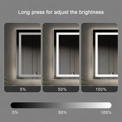 Vista 4 de Espejo LED plateado para baño, horizontal y vertical, con botón sensible (C-CK010)