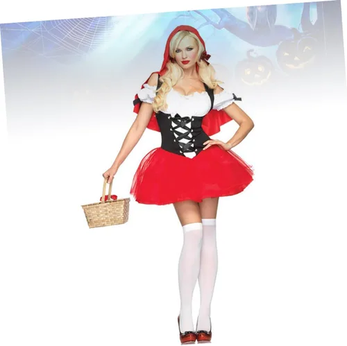 Vista 5 de Vestido rojo para mujer con capucha roja con velo, disfraces de Halloween, disfraces de adultos, disfraz rojo, baile de graduación, trajes rojos
