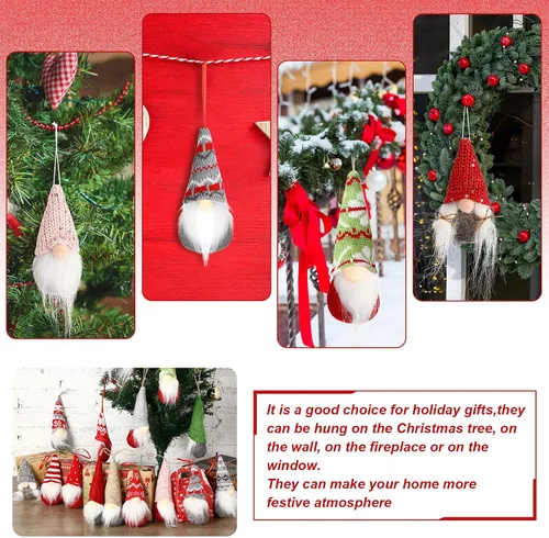 Vista 5 de 22 piezas de gnomos para árbol de Navidad, adornos colgantes hechos a mano, gnomos suecos Tomte, gnomos suecos, hechos a mano, gnomos de felpa, Papá