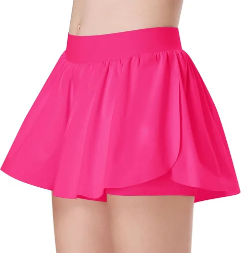 Vista 2 de EXARUS Pantalones cortos de mariposa para niñas, con vuelo, atléticos, 2 en 1, cintura plana con bolsillos, correr, entrenamiento, deportes, gimnasio