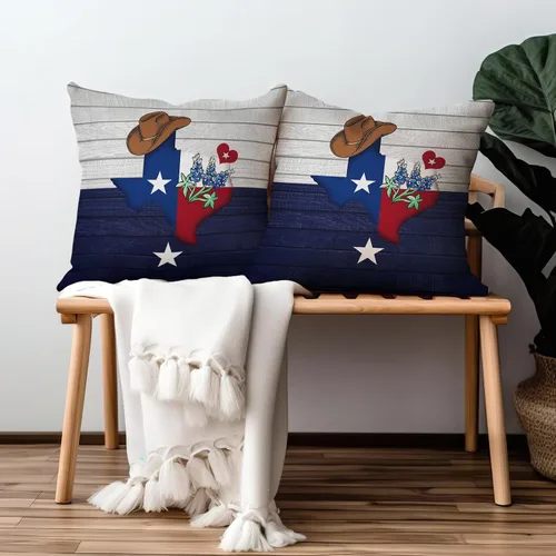Vista 17 de Juego de 2 fundas de almohada de 16 x 16 pulgadas, diseño patriótico de bandera estadounidense con estrellas para exteriores, estilo casa de campo