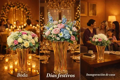 Vista 3 de Jarrones de vidrio para flores, jarrones modernos gruesos de 3.5 libras para mesas centros de mesa para decoración del hogar, florero de cristal
