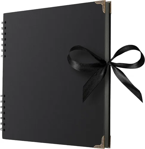 Vista 36 de Bstorify - Álbumes de fotos cuadrados de 36 páginas de 18 x 18 cm, papel kraft negro grueso, 250 g/m², libro de recuerdos, cierre de cinta, ideal