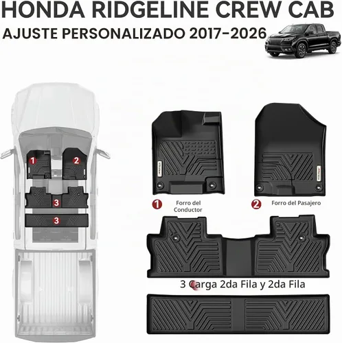 Vista 2 de YITAMOTOR Tapetes para vehículo compatibles con Honda Ridgeline Crew Cab 2017-2026, tapetes de piso de ajuste personalizado TPE para todo