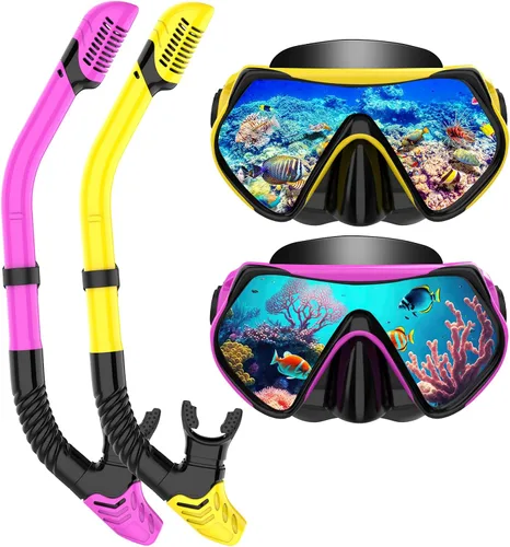 Vista 13 de Equipo de esnórquel para adultos, conjunto de esnórquel máscara de buceo con tubo seco superior, gafas de natación para adultos con cubierta nasal