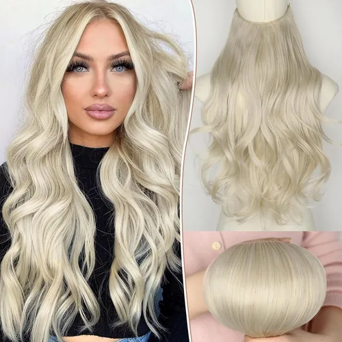 Vista 20 de KooKaStyle Extensiones de Cabello con Alambre Invisible, Largas, Lacias, en Capas, Sintéticas con Alambre Transparente, Tamaño Ajustable, 6 Clips