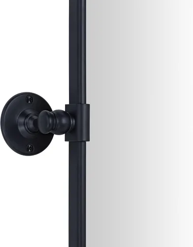 Vista 4 de TEHOME Espejo rectangular horizontal de estilo rústico con marco de metal negro y pivote redondeado para baño, espejos de tocador biselados 2-Negro