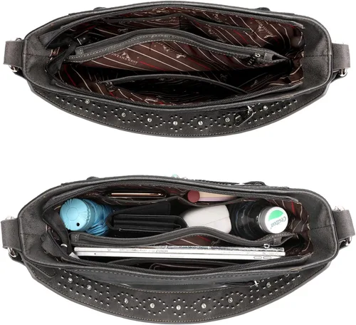Vista 5 de Montana West Bolsa de transporte oculta de la colección Boot Scroll para mujer bolso de hombro occidental de cuero vegano con cartera