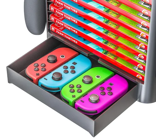 Vista 6 de Skywin Game Storage Tower + Game Card Stand for Nintendo Switch - Game Holder Disk Rack and Controller Organizer and a Card Case that Hold Up to 28