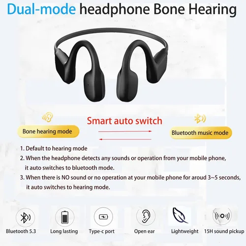 Vista 2 de Auriculares auditivos inalámbricos de conducción ósea Auriculares auditivos de oído abierto con colector de sonido para conversaciones15H Tiempo