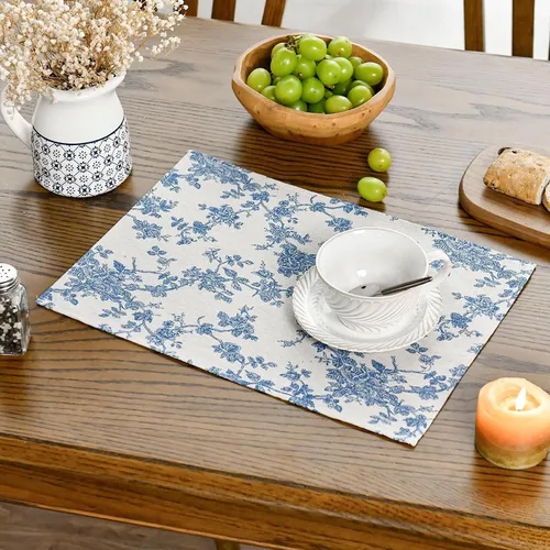 Vista 3 de Juego de 6 manteles individuales pastorales para mesa de comedor, reversibles y resistentes al calor, antideslizantes, manteles para mesa de cocina