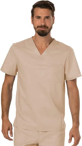 Vista 2 de Cherokee Conjunto de ropa quirúrgica Workwear Revolution WW690 con camiseta con cuello en V y pantalón delantero WW140, color caqui, parte superior