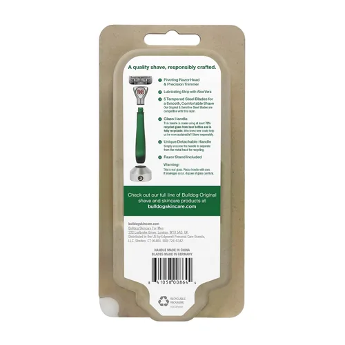 Vista 2 de Bulldog Maquinilla de afeitar original con mango de vidrio reciclado para hombre con soporte de maquinilla de afeitar