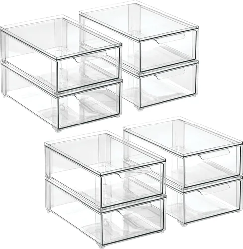 Vista 9 de mDesign Lumiere Collection - Organizador apilable de plástico con cajón extraíble para gabinete, tocador, estante, armario, armario u organización