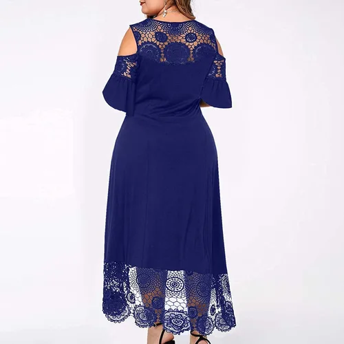 Vista 5 de MOBCTG Vestidos de talla grande para mujer, vestido de encaje con costuras de encaje con volantes, manga corta, sin tirantes, vestido de tubo