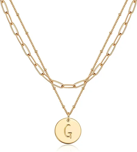 Vista 26 de Valloey Rover - Collares con inicial para mujer, chapado en oro de 14 K, con letra redonda, dije de disco de moneda de doble cara, grabado de la A a