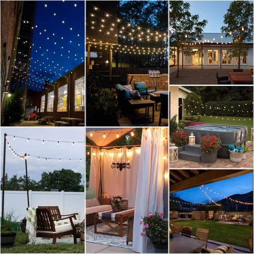 Vista 5 de 200 pies de luces de cadena LED al aire libre Edison para exteriores, impermeables, 2200K, luces de patio con 104 bombillas de plástico