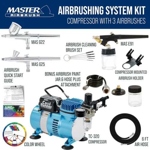 Vista 2 de Master Airbrush Professional 3 Kit de aerógrafo con compresor y filtro de aire/Regulador